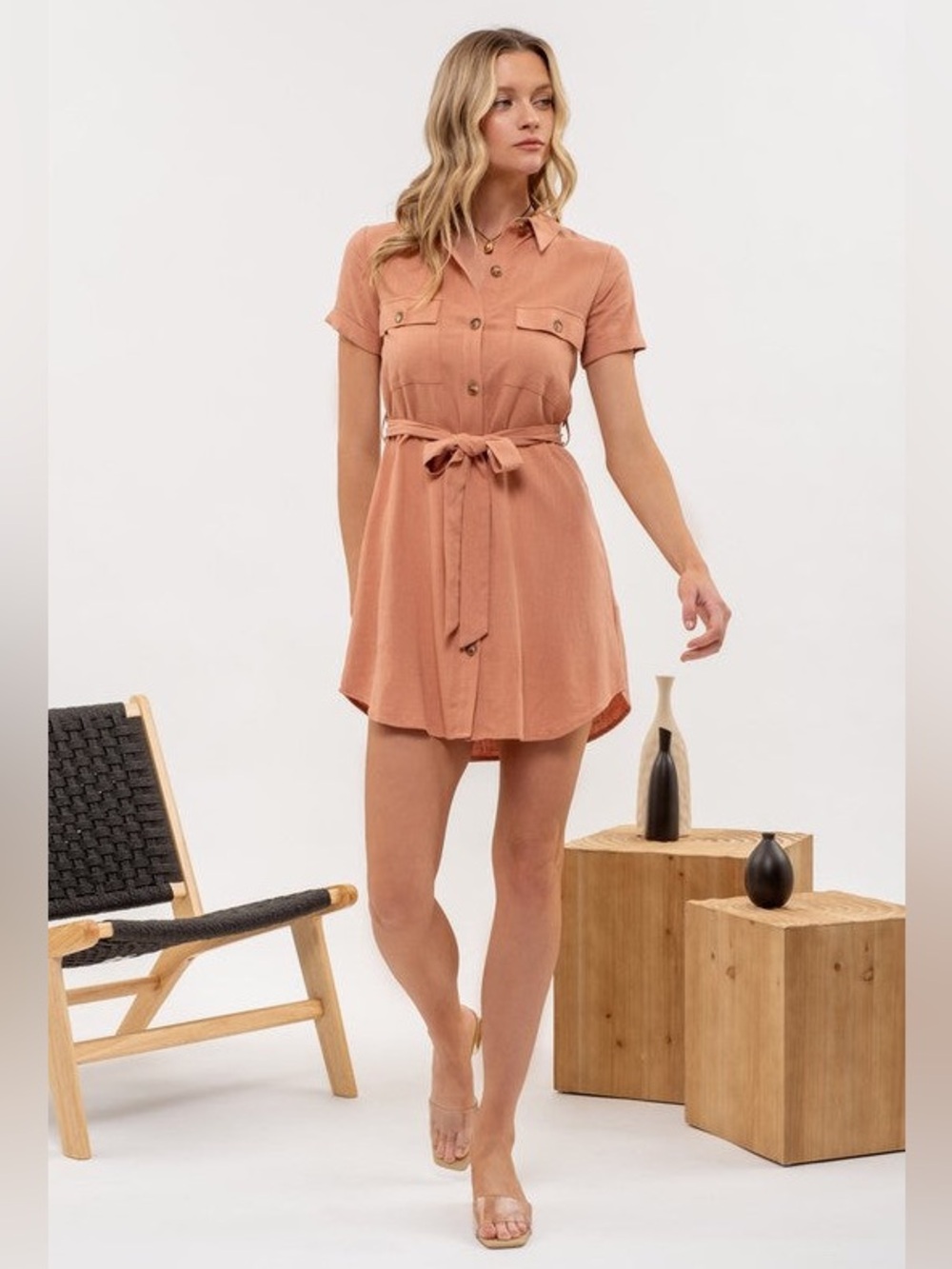 NWT Perch by Blu Pepper Collared Button Front Belted Mini Dress Plus Size 1X